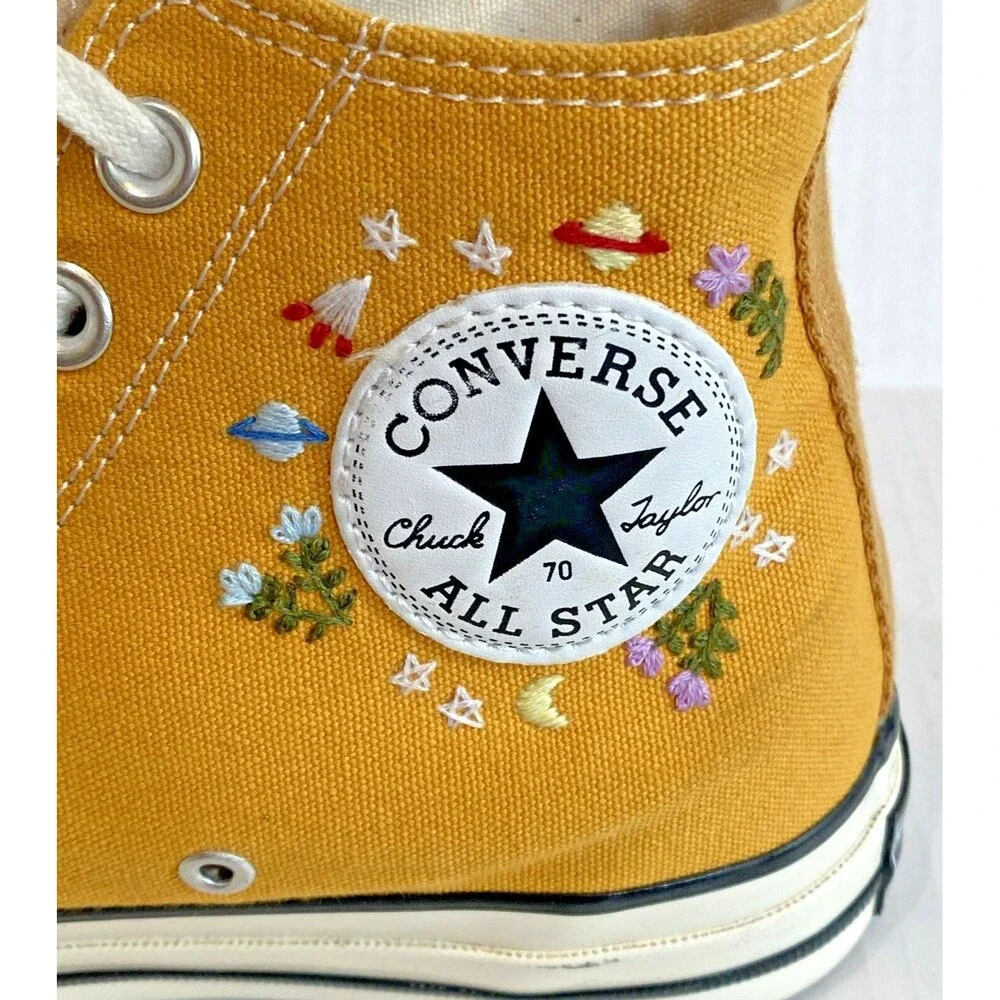 Converse Unisex Chuck Taylor All Star Hi Yellow Floral Embroidery Shoes Sneakers
